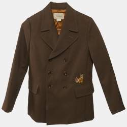 مملوكة مسبقًا Gucci Brown Tiger Embroidered Double Breasted Coat 8Yrs