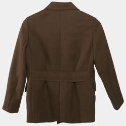 Pre Owned Gucci Brown Tiger Embroidered Double Breasted Coat 8Yrs