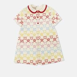 Pre Owned Gucci Cream Heart & Stars Embroidered Knit Dress 24 M