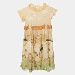 Pre Owned Gucci Kids Cream Printed Silk Ruffled Dress 6Yrs