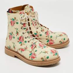 Gucci Multicolor Rose Print Supreme Canvas Ankle Boots Size 33