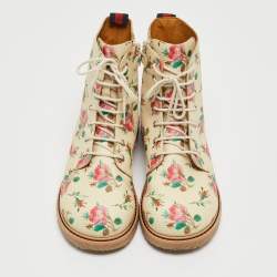 Gucci Multicolor Rose Print Supreme Canvas Ankle Boots Size 33