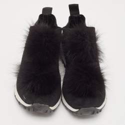 Jimmy Choo Black Knit Fabric and Lurex Norway Pom Pom Sneakers Size 34 (Kids)
