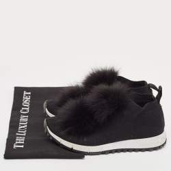 Jimmy Choo Black Knit Fabric and Lurex Norway Pom Pom Sneakers Size 34 (Kids)