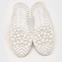 Jimmy Choo White/Silver Knit Fabric and Lurex Norway Pom Pom Sneakers Size 34 (Kids)