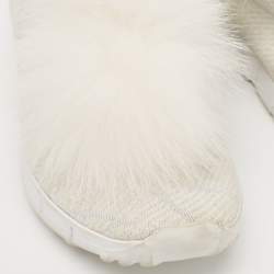 Jimmy Choo White/Silver Knit Fabric and Lurex Norway Pom Pom Sneakers Size 34 (Kids)