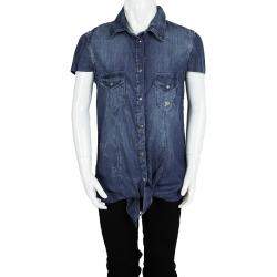 John Galliano Kids Indigo Washed Faded Effect Denim Tie Bottom Shirt 14 Yrs