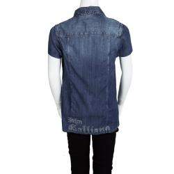 John Galliano Kids Indigo Washed Faded Effect Denim Tie Bottom Shirt 14 Yrs