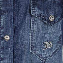 John Galliano Kids Indigo Washed Faded Effect Denim Tie Bottom Shirt 14 Yrs