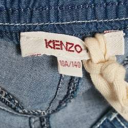 Pre Owned Kenzo Blue Floral Embroidered Denim Shorts 10 Yrs