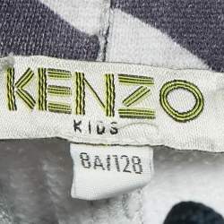 Pre Owned Kenzo kids Grey /Navy Blue Tiger Striped Cotton Drawstring Shorts 8Yrs
