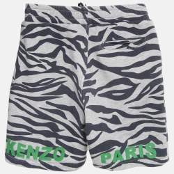 Pre Owned Kenzo kids Grey /Navy Blue Tiger Striped Cotton Drawstring Shorts 8Yrs