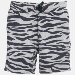 Pre Owned Kenzo kids Grey /Navy Blue Tiger Striped Cotton Drawstring Shorts 8Yrs 
