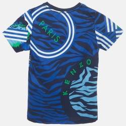 Pre Owned Kenzo Kids Navy Blue Printed Short Sleeve Cotton T-Shirt 8Yrs 