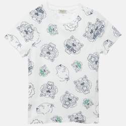 Pre Owned Kenzo Kids White Multi-Icon Print Cotton T-Shirt 8 Yrs 