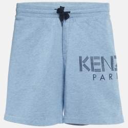 Pre Owned Kenzo Blue Cotton Logo Applique Drawstring Shorts 8Yrs