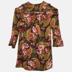 Kenzo Kids Burgundy Floral Print Crepe Ruffled Dress 6 Yrs 
