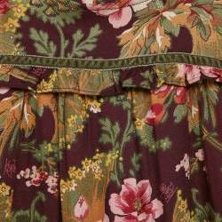 Kenzo Kids Burgundy Floral Print Crepe Ruffled Dress 6 Yrs 