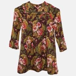 Kenzo Kids Burgundy Floral Print Crepe Ruffled Dress 6 Yrs 