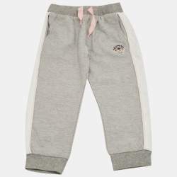 Pre Owned Kenzo Kids Grey Logo Applique Cotton Joggers 4Yrs