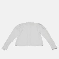 Pre Owned Little Lady Empire Kids White Stripe Cotton Pearl Button Detail Blouse 10Yrs