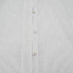 Pre Owned Little Lady Empire Kids White Stripe Cotton Pearl Button Detail Blouse 10Yrs