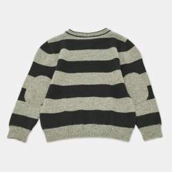 Pre Owned Loro Piana Green/Grey Striped Cashmere Elbow Patch Sweater 4 Yrs