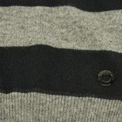 Pre Owned Loro Piana Green/Grey Striped Cashmere Elbow Patch Sweater 4 Yrs