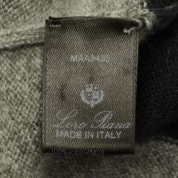 Pre Owned Loro Piana Green/Grey Striped Cashmere Elbow Patch Sweater 4 Yrs