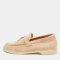 Pre Owned Loro Piana Summer Charms Walk Size 32 Pink Suede Loafers