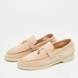Pre Owned Loro Piana Summer Charms Walk Size 32 Pink Suede Loafers
