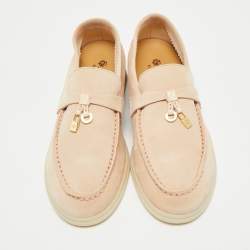 Pre Owned Loro Piana Summer Charms Walk Size 32 Pink Suede Loafers