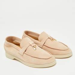 Pre Owned Loro Piana Summer Charms Walk Size 32 Pink Suede Loafers