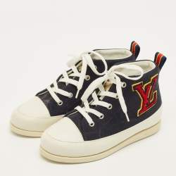 Pre Owned Louis Vuitton Fastball  Size 31 White/Blue Leather and Canvas High Top Sneakers