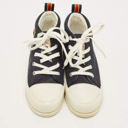 Pre Owned Louis Vuitton Fastball  Size 31 White/Blue Leather and Canvas High Top Sneakers