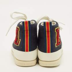 Pre Owned Louis Vuitton Fastball  Size 31 White/Blue Leather and Canvas High Top Sneakers