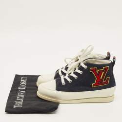 Pre Owned Louis Vuitton Fastball  Size 31 White/Blue Leather and Canvas High Top Sneakers