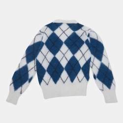 مملوكة مسبقًا Marni Kids Blue/White Argyle Wool Cardigan 6Yrs