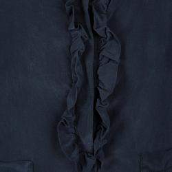 Marni Navy Blue Silk Ruffle Trim Detail Long Sleeve Dress 6 Yrs