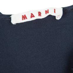 Marni Navy Blue Silk Ruffle Trim Detail Long Sleeve Dress 6 Yrs
