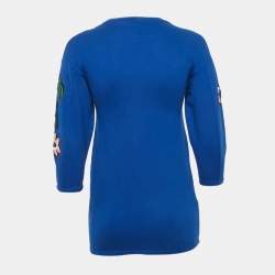 Marni Blue Floral Embroidered Cotton Knit Dress 8 Yrs