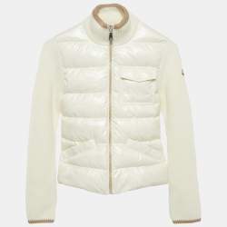 Moncler Kids Ivory Nylon and Rib Knit Down Cardigan Jacket  12 Yrs