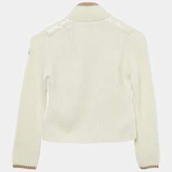 Moncler Kids Ivory Nylon and Rib Knit Down Cardigan Jacket 8 Yrs