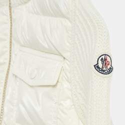 Moncler Kids Ivory Nylon and Rib Knit Down Cardigan Jacket 8 Yrs