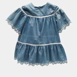 Moncler Kids Blue Cotton Eyelet Embroidered Dress 4 Yrs