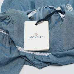 Moncler Kids Blue Cotton Eyelet Embroidered Dress 4 Yrs
