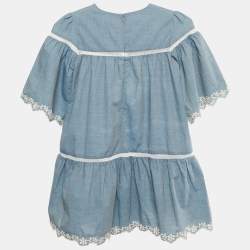 Pre Owned Moncler Kids Blue Lace Trim Chambray Mini Dress 8Yrs 