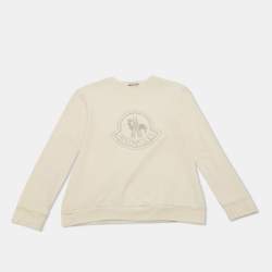 Pre Owned Moncler Cream Embroidered Cotton Long Sleeve T-Shirt 14 Yrs