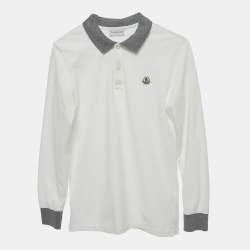Pre Owned Moncler Kids White Log Applique Cotton Pique Full Sleeve Polo T-Shirt 12 Yrs 