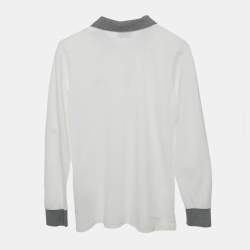 Pre Owned Moncler Kids White Log Applique Cotton Pique Full Sleeve Polo T-Shirt 12 Yrs 